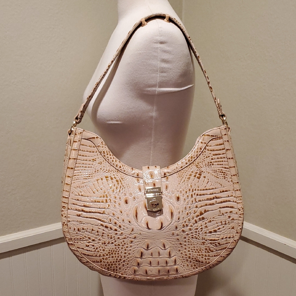 Brahmin Blush Croc-Embossed Shoulder Bag